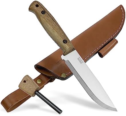 BPS Knives Adventurer - Bushcraft Knife - Fixed-Blade Carbon Steel Knife with Leather Sheath and Firestarter - Outdoor Full Tang Knives - Camping Knives - Survival Tactical Camp Knives