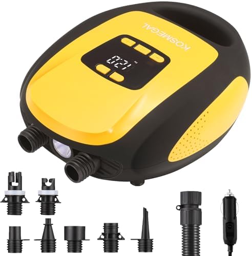 Paddle Board Pump Electric Portable, SUP Pump for Paddleboard, 20PSI Air Compressor with Auto-Off, Deflation Function and 12V DC Car Connector for Inflatables, Kayaks and Boats