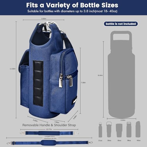 icolor Magnetic Gym Bag Water Bottle Carrier Holder with Phone Pockets & Shoulder Strap,5 Built-in Magnets Gym Bottle Pouch Sleeve,Magnetic Bag Gym Accessories Organizer for Men Women