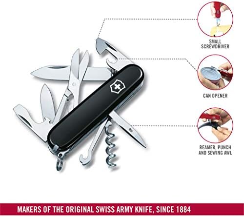 Victorinox Climber Swiss Army Knife, 14 Function Swiss Made Pocket Knife with 2 Blades, Corkscrew and Screwdriver - Black