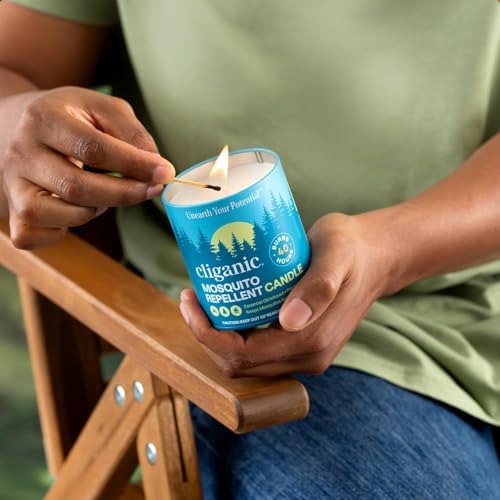Cliganic Natural Mosquito Repellent Candle (Large 22oz) | Citronella, DEET Free, Essential Oil Infused for Outdoor, Camping | Burns 40 Hours