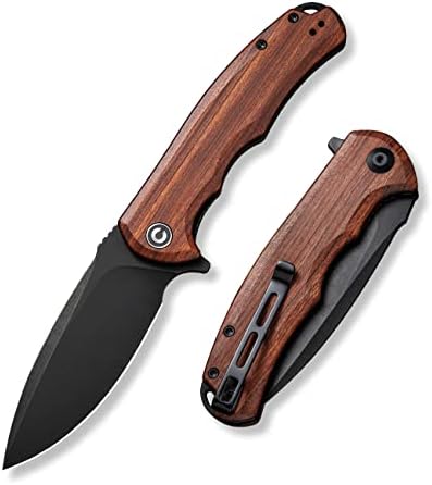CIVIVI Folding Pocket Knife- Praxis Flipper Liner Lock Knife, 3.75" Black Stonewashed Blade with Cuibourtia Wood Handles, Reversible Clip for Everyday Carry Outdoor Use C803H