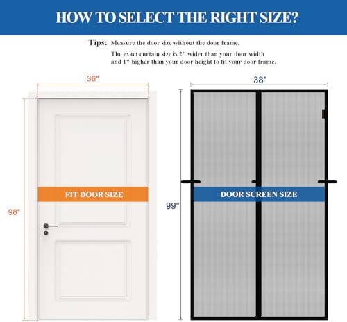 MAGZO Magnetic Screen Door, Fits Door Size 36'' x 98''(Mesh Size 38'' x 99''), Polyester Material Scratch-Proof, Dog Friendly, Self Closing Middle-Opening Curtain for Balcony/Backyard/Patio, Black