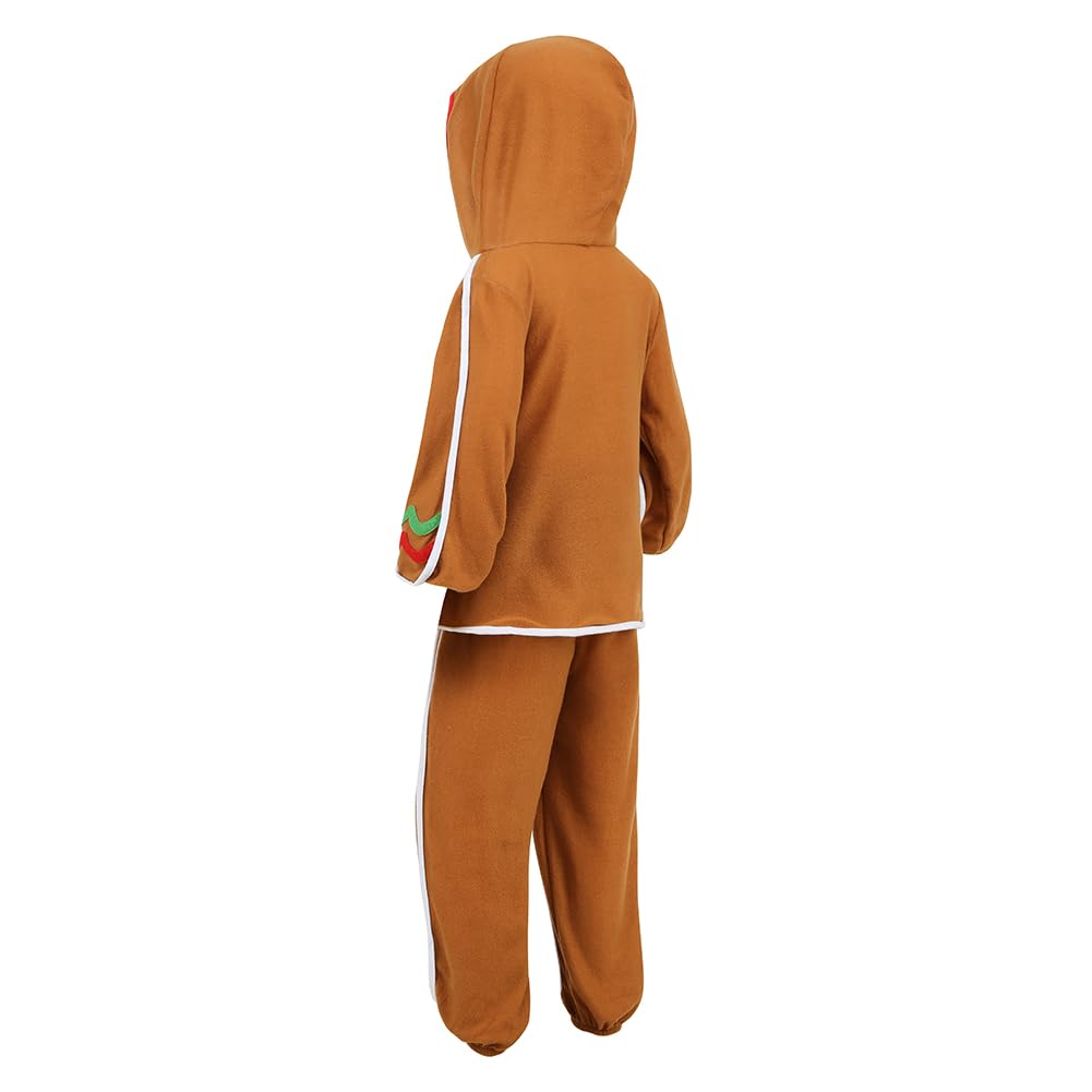yolsun Children Gingerbread Man Costume Christmas Outfit Funny Cosplay Hooded Clothes(8-9 Years,Brown)