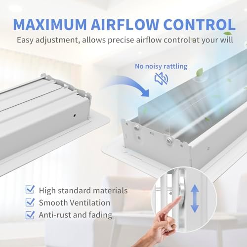 4" x 12" Floor Register 2 Pack - Heavy Duty Steel Walkable Floor Vents - Easy Adjust Air Supply Lever - Vent Covers for Home (White)