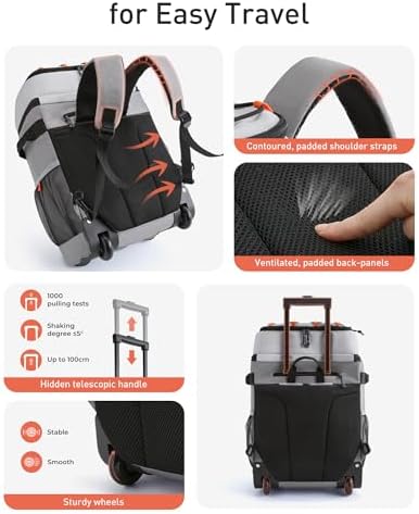 TOURIT 50-Can Rolling Backpack, Double Deck & Dual-Bar Handle Travel Soft Cooler Bag with Wheels for Women, 30L Space Beach Cooler Size 18"(15"+3")×13"×11"