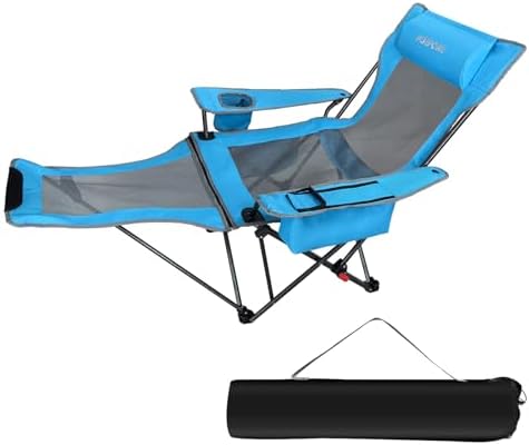 Reclining Camping Chair 4 Position with Foot Rest Comfortable for Adults 265Ibs Folding Lounger Mesh Beach Chair with Cooler Bag and Cup Holder for Outdoor Patio