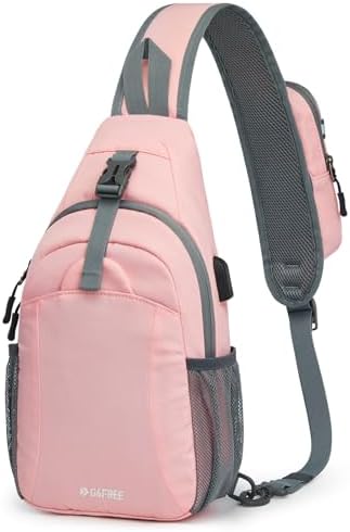 G4Free Sling Bag RFID Crossbody Sling Backpack with USB Charging Port, Travel Hiking Daypack Shoulder Chest Bag for Women Men(Pink)