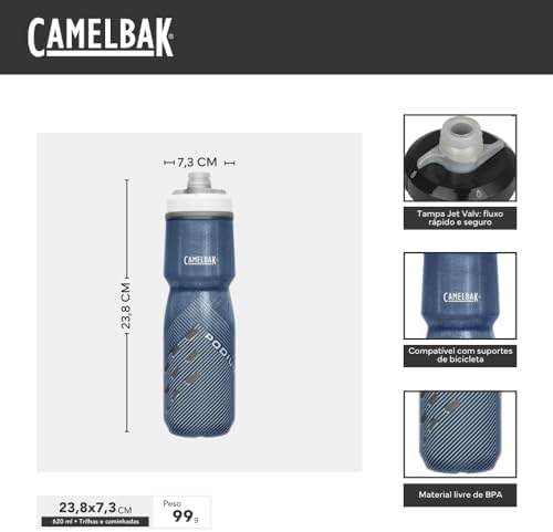 CamelBak Podium Chill Insulated Bike Water Bottle - Easy Squeeze Bottle - Fits Most Bike Cages - 21oz, Navy Perforated