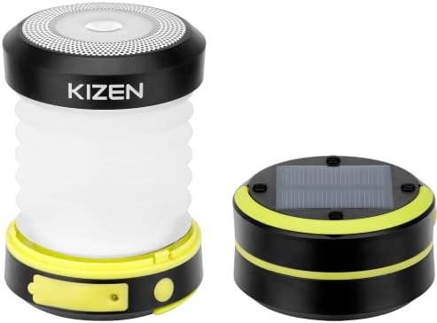 Kizen Solar Camping Lantern Rechargeable - LED Lanterns for Power Outages, Camping Lights, Emergency Flashlight - Collapsible & Rechargeable Lamp with Solar or Plug