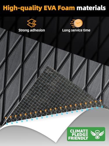 FOCEAN Boat Flooring EVA Foam Boat Decking Marine Mat Non-Slip Self-Adhesive Flooring Sheet for Motorboat Kayak Surfboard Garden Floor Swimming Pools, 94.5''x 15.7'', Dark Grey with Black Lines