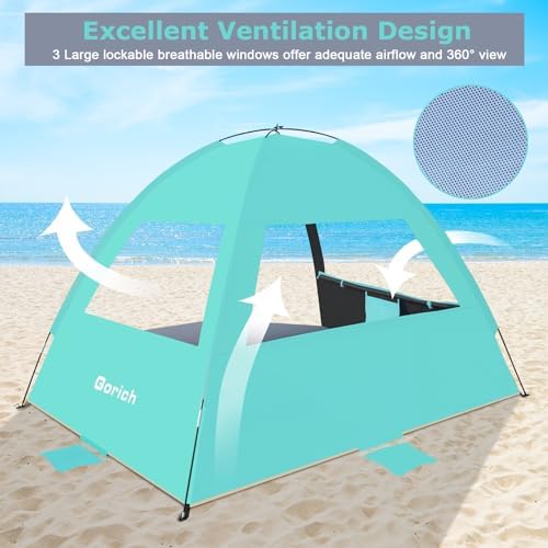 Gorich Beach Tent Sun Shelter for 3/4-5/6-7/8-10 Person with UPF 50+ UV Protection, Lightweight & Easy Setup Beach Shade Canopy, Portable Beach Shade Tent Beach Cabana