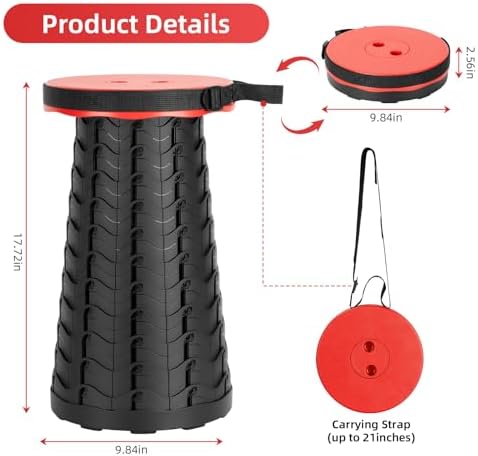 Collapsible Folding Chair - Upgraded Portable Chair with 400lbs Load Capacity, Perfect for Camping, Fishing, Hiking - Folding Stool with Carrying Straps, Gift for Fisherman (Red)