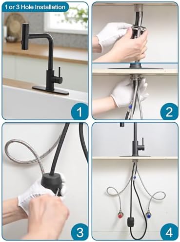 Black Kitchen Faucets with Pull Down Sprayer,Waterfall Kitchen Sink Faucet,Commercial Utility Stainless Steel Kitchen Faucets,Single Handle Kitchen Sink Faucet with Pull Down Sprayer for 3 Function