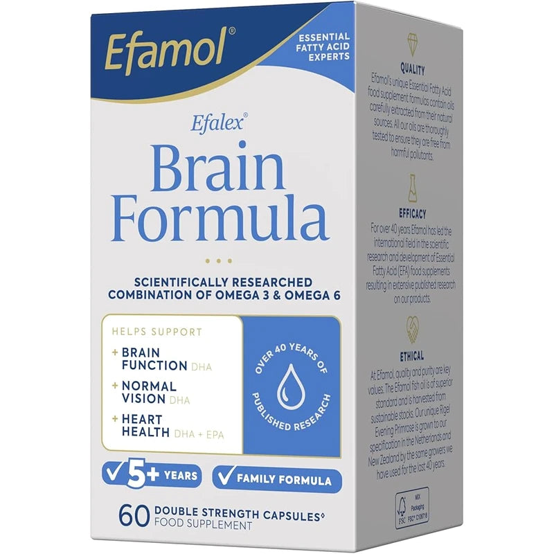 Efamol Efalex Brain Formula Capsules - 60 Fish Oil Capsules | Fish Oil Omega 3 Brain Supplement & Omega 6 Evening Primrose Oil Capsules | DHA Supports Normal Brain Function | Suitable from 5+