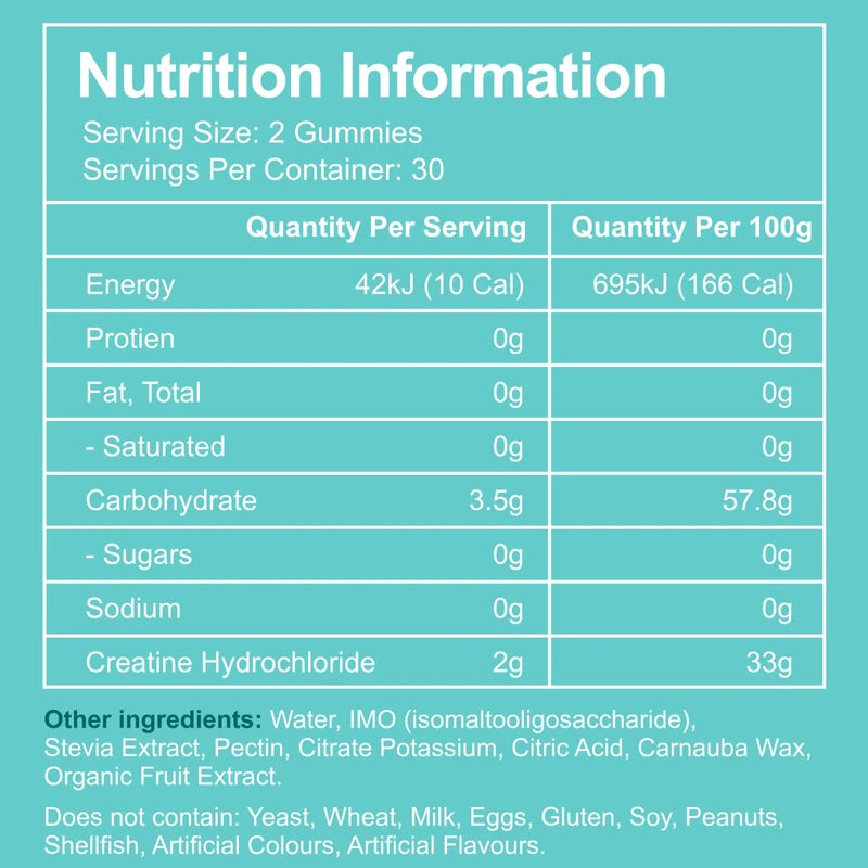 Creatine HCL Gummies Mixed Berry Flavour | Creatine Hyrdrochloride | Muscle Growth & Strength | Workout Recovery | Natural Flavour