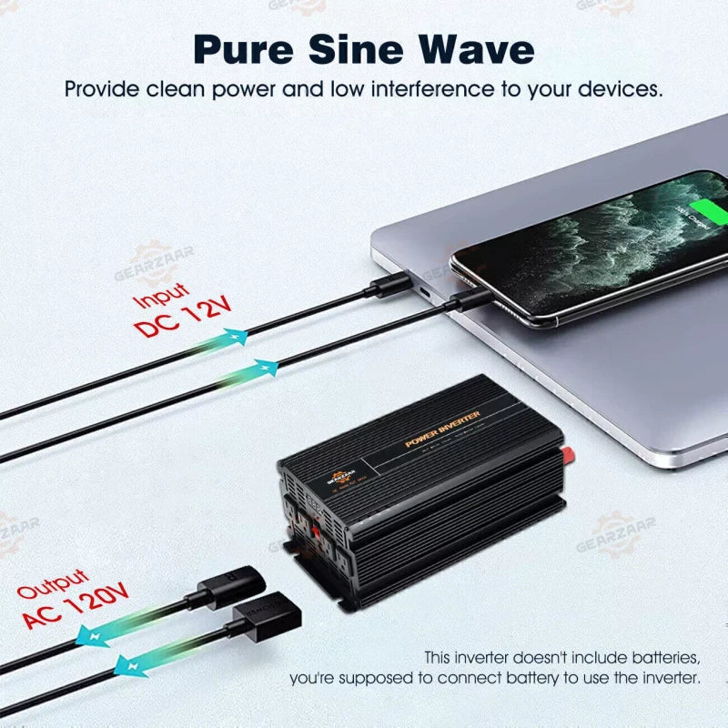 Gearzaar Power Inverter 2000W 4000W 12V DC to 110V 120V AC LCD Car Boat RV USA P