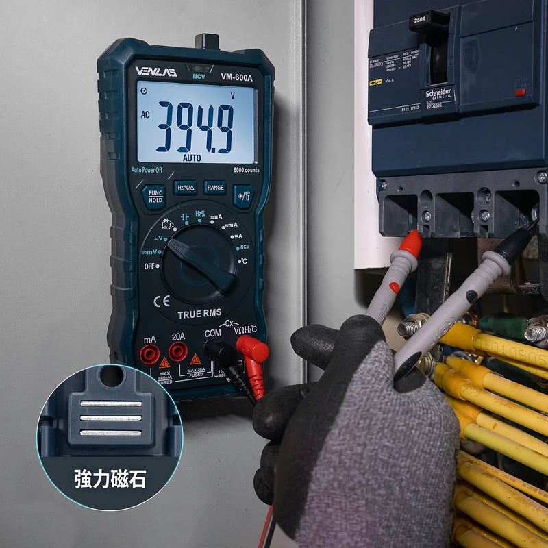 VENLAB Tester, 6000 Count, Digital Multimeter, AC/DC Voltage, AC/DC Current, Resistance, Diode, Conduction, Capacitance, Frequency, Temperature, NCV Measurement, Japanese Instruction Manual Included