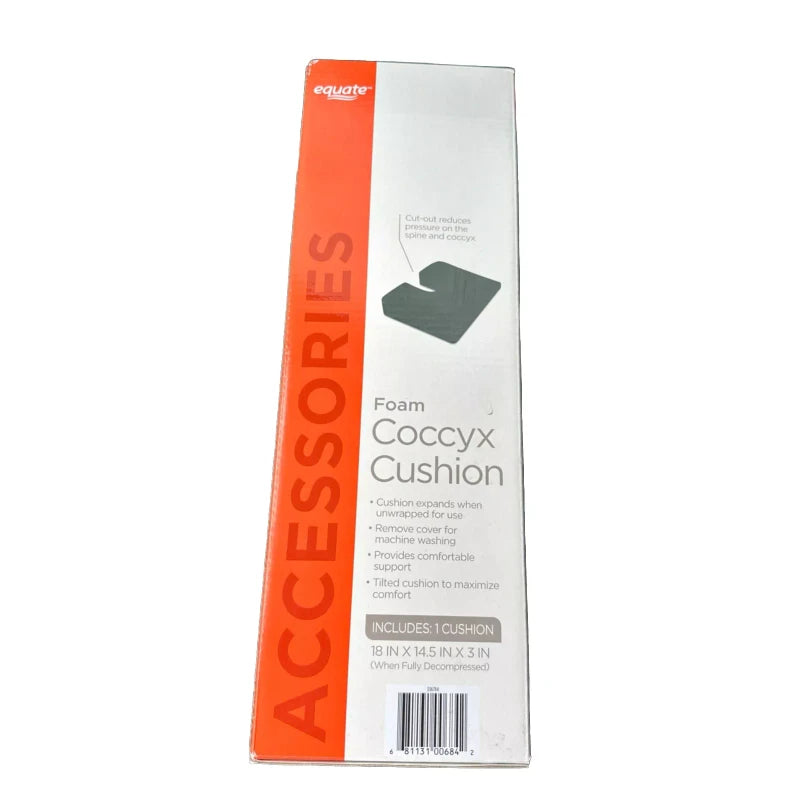 Equate Memory Foam Coccyx Tailbone Cushion Black Washable Cover Wheelchair/cha