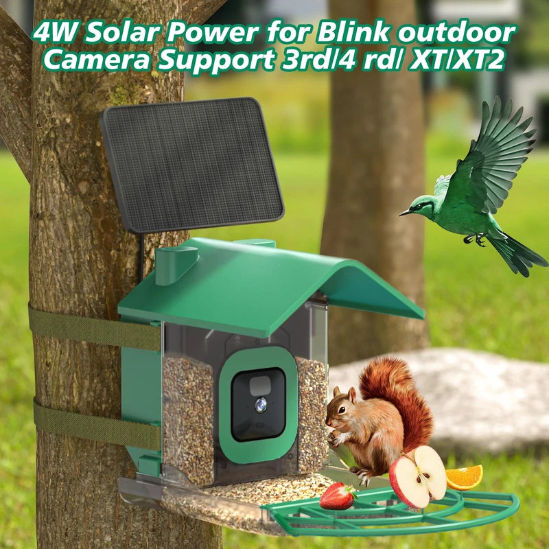 Squirrel Feeder for Outdoors,Squirrel House with Solar Panel- 4W Solar Panel for Blink Outdoor Camera 3rd/4rd,Chipmunk Feeder for Outside Graden Decor (Bird Feeder, Lake Blue)