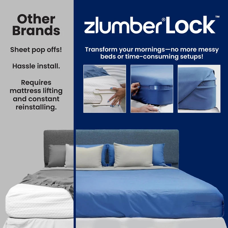 Zlumber The Original USA Patents Pending Zlumber Lock Sheet Holders - Secure Bed Sheets Firmly in Place - Heavy-Duty Mattress Straps for No More Loose Sheets, Fits All Sheet Sizes, Easy One-Time Installation