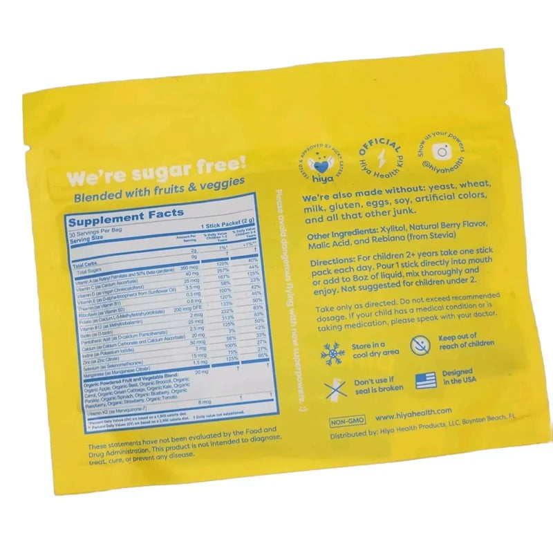 Hiya Health Kid's Daily Multivitamin - 20 STICK PACKS Mixed Berry Booster Powder