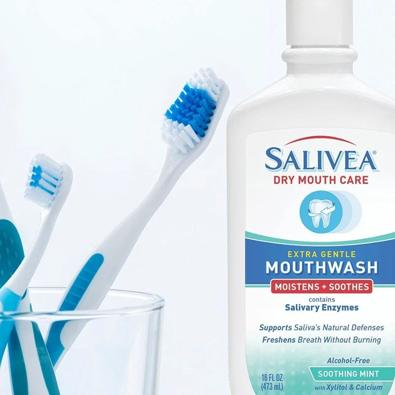 SALIVEA Dry Mouth Mouthwash - Soothing Mint Mouthwash with Natural Salivary Enzymes - Gentle Mouthwash to Aid Dry Mouth Care - Breath Freshener & Dry Mouth Treatment - Mint Flavor (16 oz Bottle)