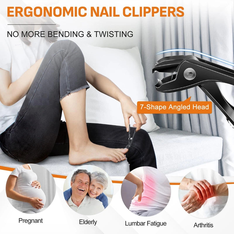 Nail Clippers for Thick Nails Seniors, DRMODE Angled Head Ergonomic Toe Nail Clippers with Wide Opening, Precision Large Finger Nail Clipper with Catcher Heavy Duty Nail Cutter Trimmer for Men Women