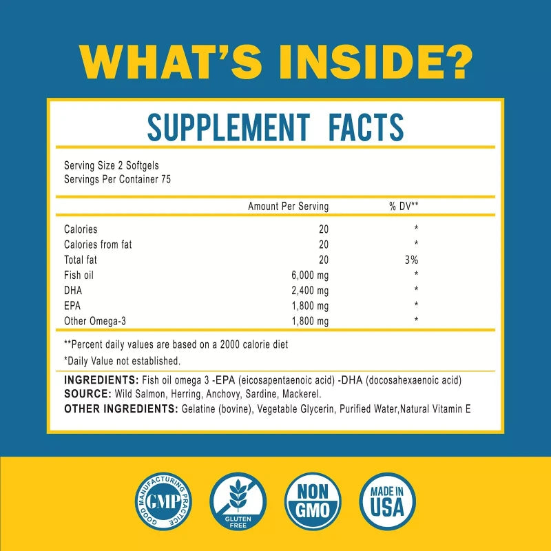 Omega 3 Fish Oil with Maximum EPA DHA - 150 Softgels - Made in The USA