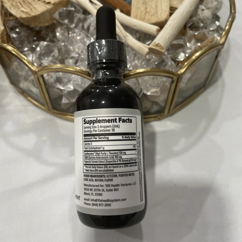 10X Health Calm - L-Theanine & GABA Liquid Drops, Stress Relief Supplement New