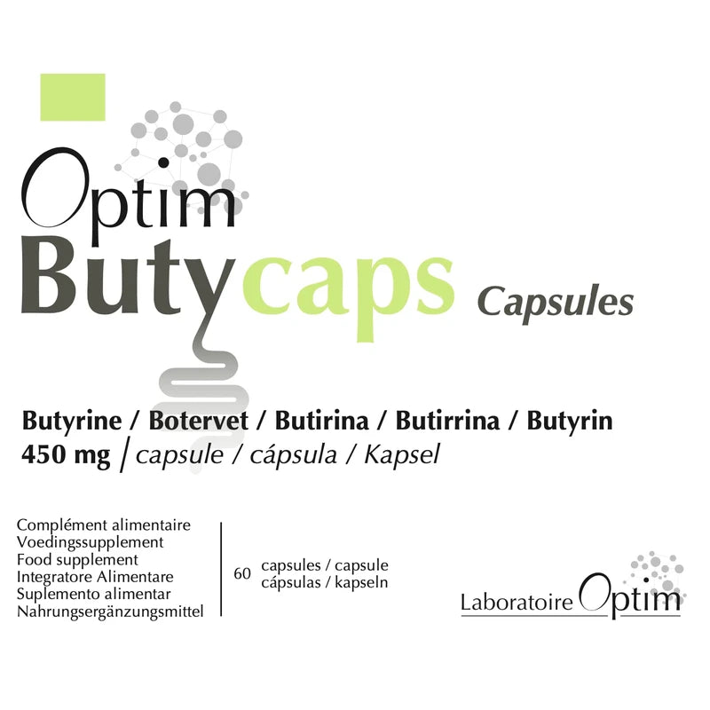 Optim Butycaps 60 Capsules - Liquid Butyrin 450 mg - Butyric Acid Butyrate - Transit, Colon & Leak Bowel - Dietary Supplement