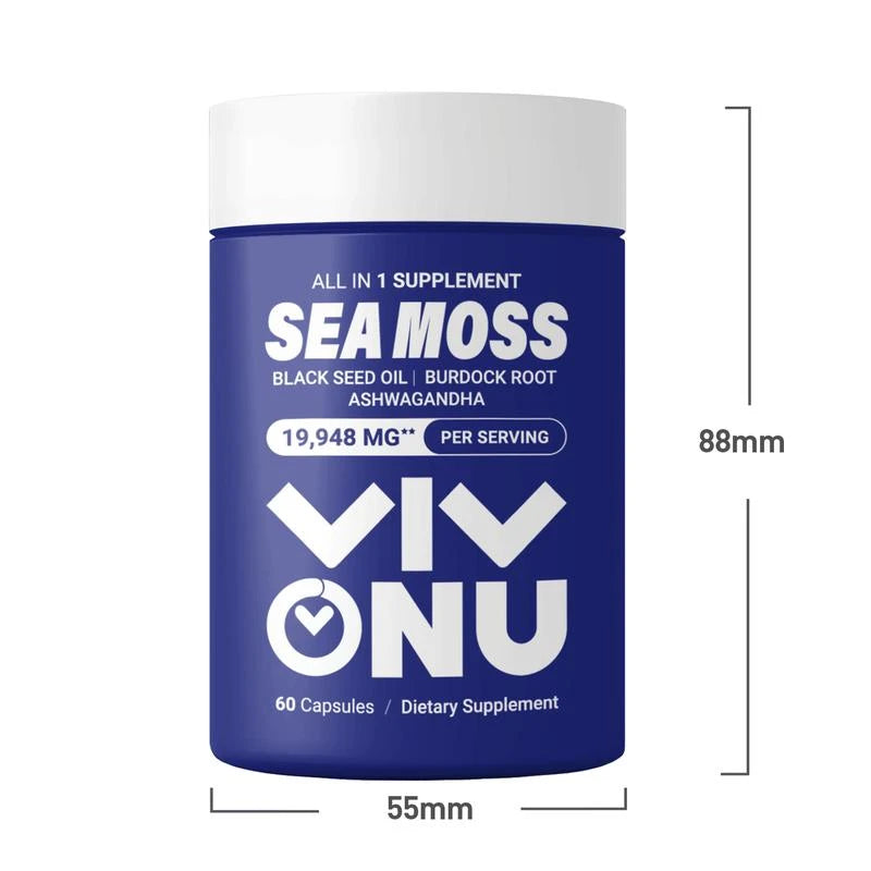 VIVONU Seamoss Ashwagandha - 60 Count - Seamoss 7000mg,Ashwagandha 2000mg, Black Seed Oil 4000mg, Turmeric 2000mg, Burdock Root 2000mg, All in 1 Supplements