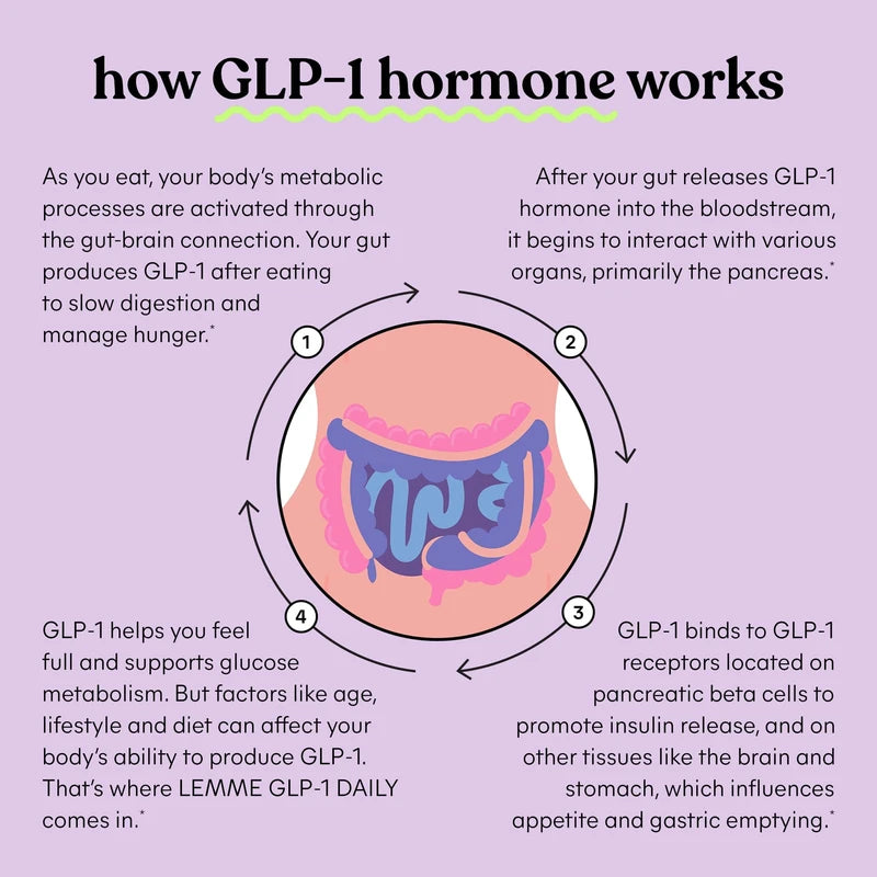 Lemme GLP-1 Daily – Reduce Hunger & Cravings, Boost GLP-1 & Support Weight Management | Clinically Studied Ingredients | 1-Month Supply (60 Capsules)