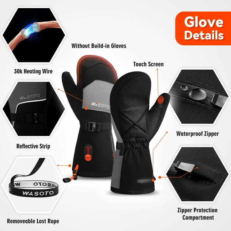 Heated Mittens Gloves for Women Men 3000mAh Electric Rechargeable Waterproof Ski Gloves for Winter Work Skiing Snowboarding Hiking Fishing Camping(L)