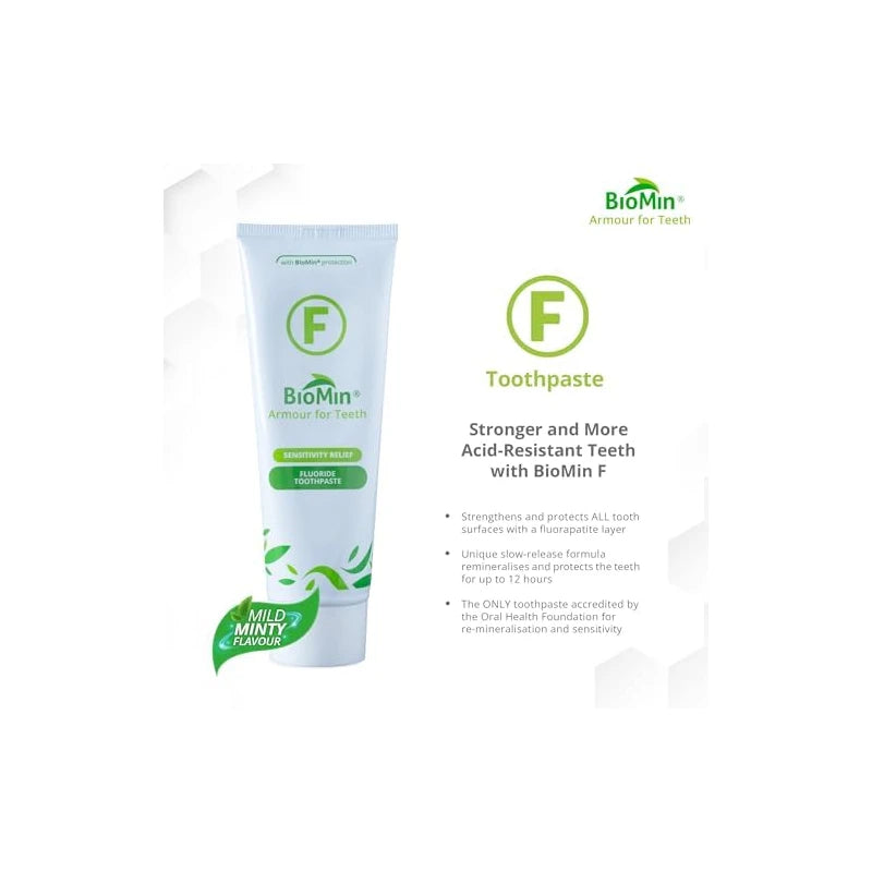 BioMin F Toothpaste - Helps Strengthen & Protect Enamel, Provide Relief to Sensitive Teeth - 75ml Mild Minty Flavour Fluoride Toothpaste for Adults & Kids - Suitable for Vegans, Not Tested on Animals