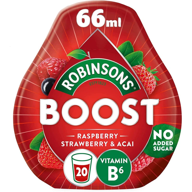 Robinsons Set of Different Flavours Squash Drinks (Raspberry, Strawberry & Acai with VitaminB6, Orange & Guava, Peach Mango & Passion Fruit , Lemon, Lime & Ginseng) 4 X 66ml