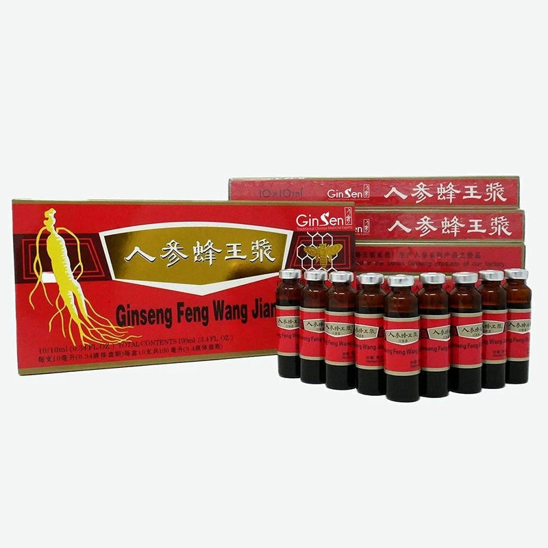 GinSen (Original) 3 Boxes Ginseng Royal Jelly Oral Liquid, Red Panax Ginseng & Royal Jelly Improves Stamina, Memory, Focus, Clarity, Immunity & Energy Support,(3x10x10ml)