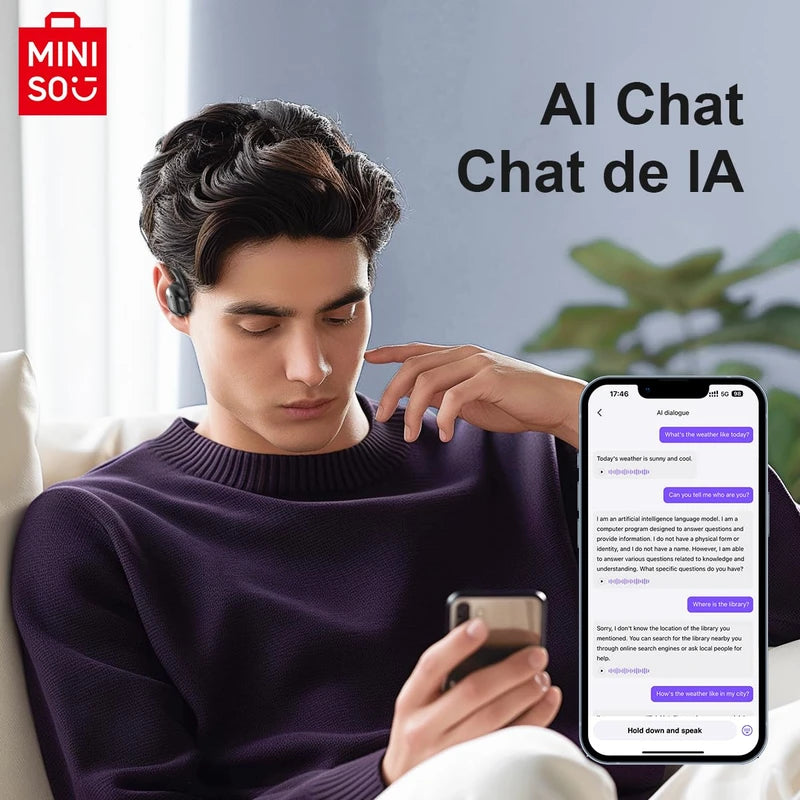 MINISO MS162 Translation Earbuds Real Time OWS Open Ear AI Translator Earbuds Wireless Bluetooth Earphones Support 135 Languages Translator Earbuds Bluetooth Translation for iOS & Android