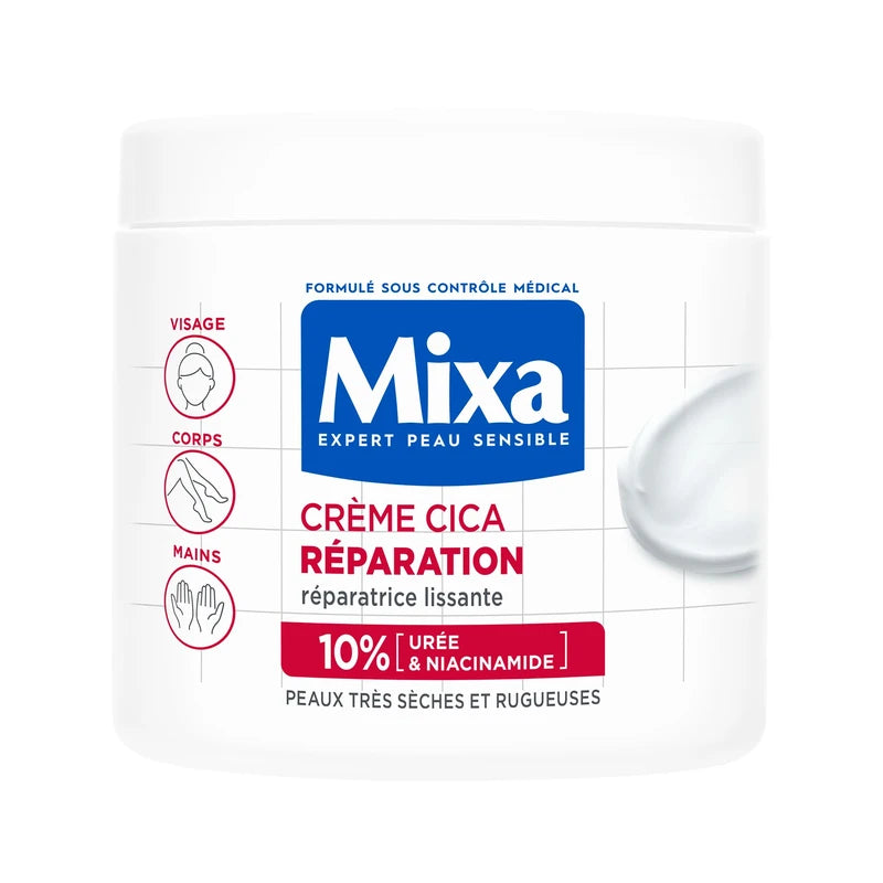 Mixa Expert Cica Repair Cream for Sensitive Skin - Repairs Long-Lasting Effect - Very Dry and Rough Skin - Face, Body, Hands - Hypoallergenic - 400ml