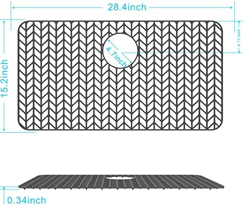 GUUKIN Sink Protectors for Kitchen Sink - 28.4"x 15.2" Silicone Kitchen Sink Mat Grid for Bottom of Farmhouse Stainless Steel Porcelain Sink with Rear Drain(Grey), 2815B