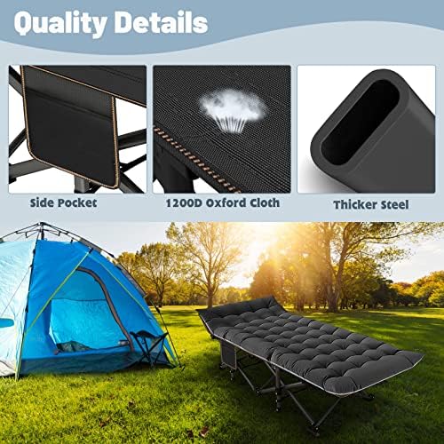 Slsy Oversized XXL Camping Cot for Adults with Mattress, Portable Sleeping Cots, Camp Bed with Carry Bag for Outdoor Travel, Beach, Hiking