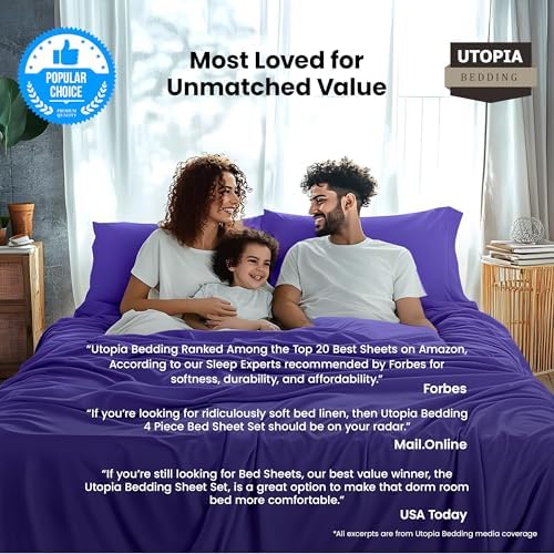 Utopia Bedding Queen Sheet Set – 4 Piece Bed Sheets for Queen Size Bed, Soft and Breathable Microfiber, Includes 1 Fitted Sheet, 1 Flat Sheet and 2 Pillowcases (Egg Plant)