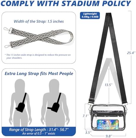 Clear Bag for Stadium Events with 2 Long Straps, See Through Purse for Women Crossbody Bag Concert Stadium Approved