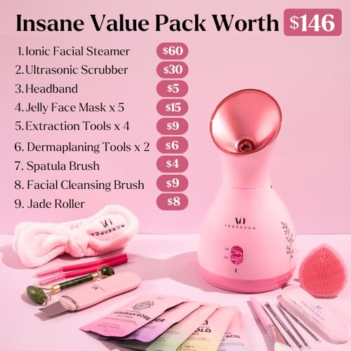 Facial Steamer Spa Kit with Complimentary 17 Skin Care Tools | Face Steamer for Facial Deep Cleaning with Towel Warmer & Humidifier Mode| Self Care Spa Gifts for Women, Mothers Day Gifts for Mom