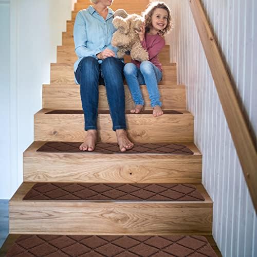 Stair Treads for Wooden Steps - 15pcs, 8x30in Carpet Stairs Runner Indoor Non-Slip Mats for Kids, Elders and Pets
