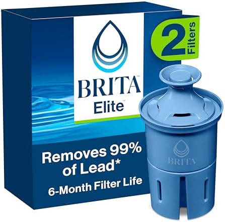 Brita Filter Replacements for Water Pitchers and Dispensers, Elite, NSF Certified to Remove 99% of Lead, 2 Count, Blue