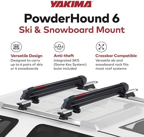 Yakima Ski & Snowboard Car Roof Rack, Fits 6 Ski Pairs or 4 Boards, PowderHound 6