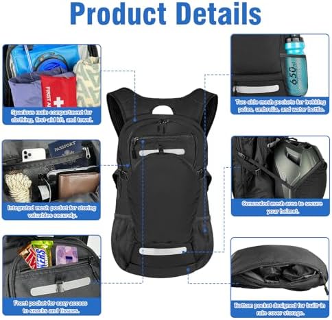 Zavothy 18L Water-Resistant Hydration Backpack Suit for 2L/3L Water Bladder – Hidden Helmet Compartment & Detachable Rain Cover – Lightweight Insulated Daypack for Cycling, Camping, Hiking (Men/Women)