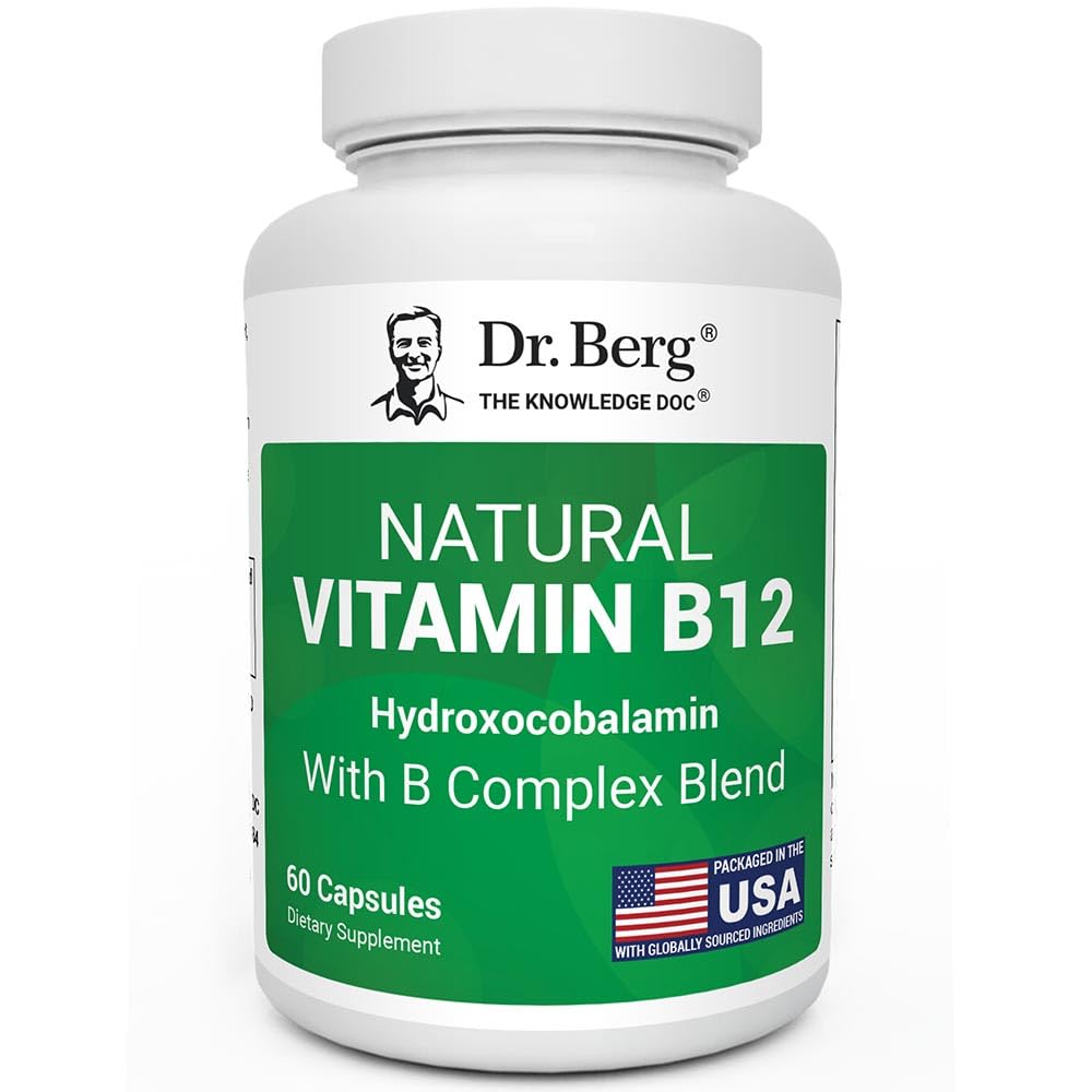 Dr. Berg Natural Vitamin B12 1000 mcg (Hydroxocobalamin) 60 Capsules β Energy, Brain & Nervous System Support* β w/B-Complex + Magnesium β 4X Lab Tested, GMO-Free, No Fillers