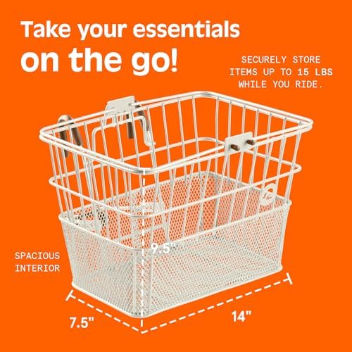 Retrospec Apollo Detachable Front Bike Basket Steel Half-Mesh with Integrated Detachable Hooks and Built-In Handle, Easy Assembly and Portability for Bicycles